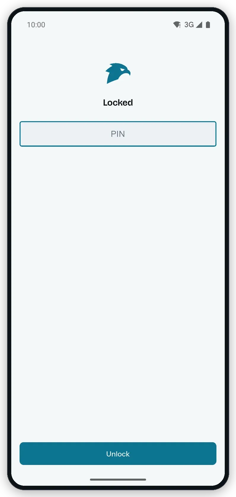The lock screen of the Android app: the Gerfaut mark, the word Locked, an empty PIN field and an Unlock button