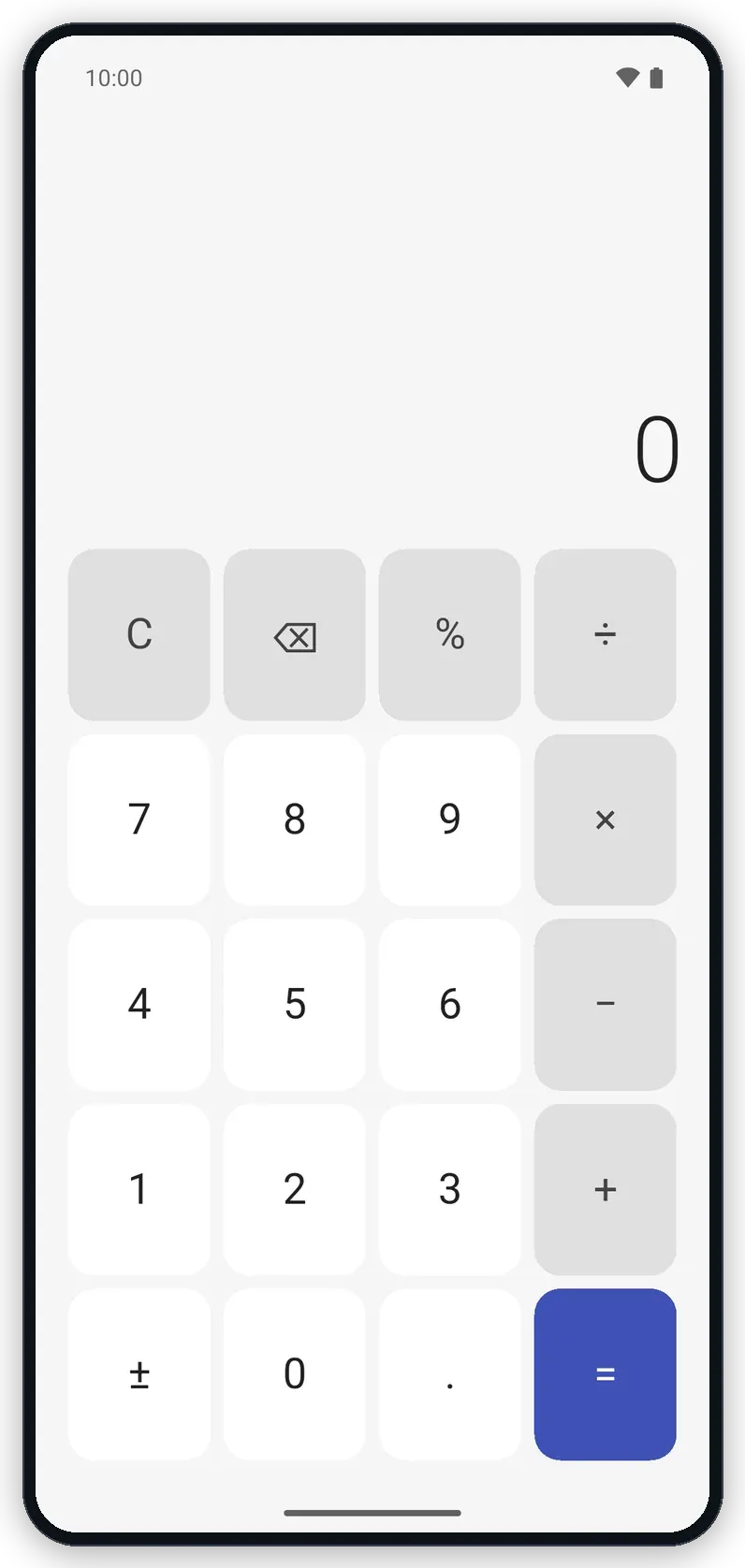 An Android phone showing a plain calculator: the stealth mode of the Gerfaut app, which opens when the PIN is typed and equals is pressed